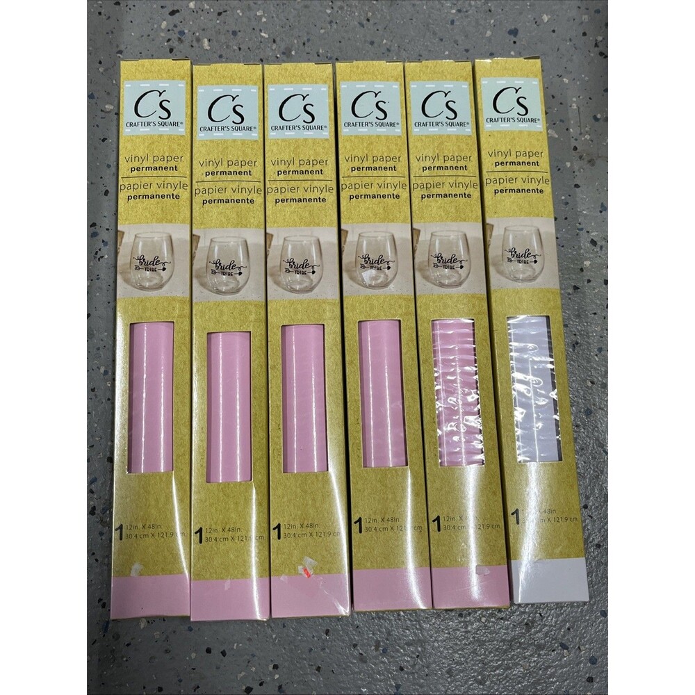6 Pack Crafter’s Square Vinyl Paper Permanent Pink x5, White‎ x1 12x 48” NIB